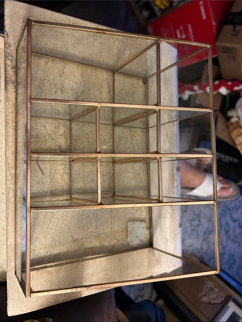 Vintage  leaded glass and brass Vanity makeup or jewelry organizer